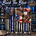 Back the Blue patriotic eagle American flag sublimation tumbler wrap mockup