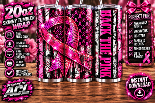 Back the Pink pink breast cancer ribbons survivor fighter breast cancer awareness tumbler mockup