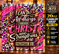 Philippians 4:13 pink leopard glitter inspirational Christian 20oz tumbler mockup