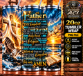 Our Father Lord's Prayer sunrise wooden cross ocean Bible Christian artwork 20oz tumbler mockup