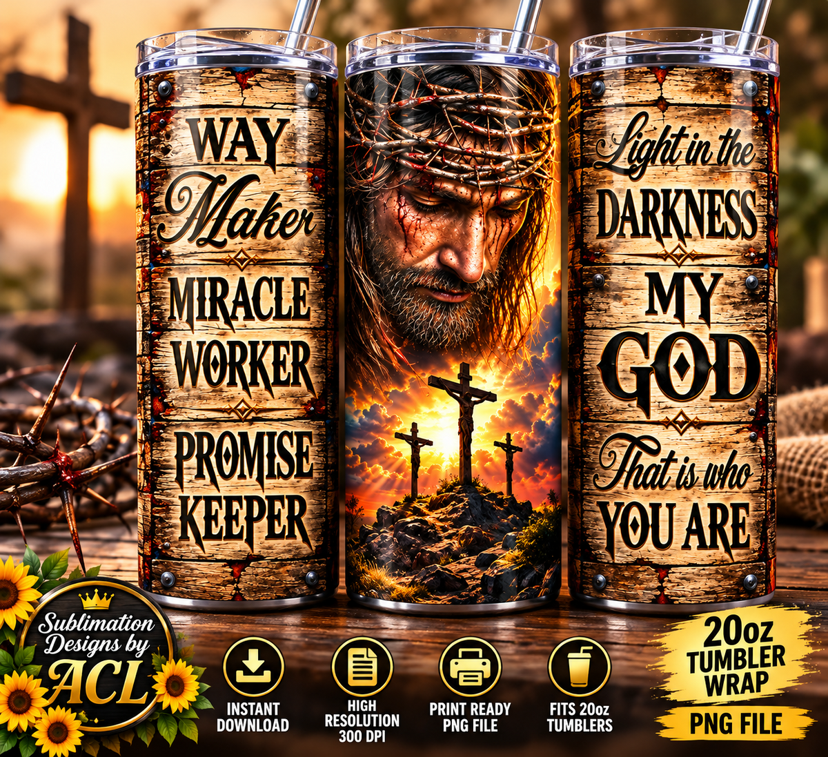 Way Maker Miracle Worker Promise Keeper Jesus crown of thorns cross 20oz tumbler mockup