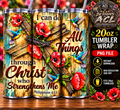 Philippians 4:13 Christ hummingbirds poppy flowers wooden cross 20oz tumbler mockup