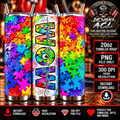Bright rainbow puzzle piece MOM sublimation tumbler design mockup