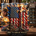 Patriotic Christian Jesus eagle American flag cross 20oz straight skinny tumbler wrap mockup