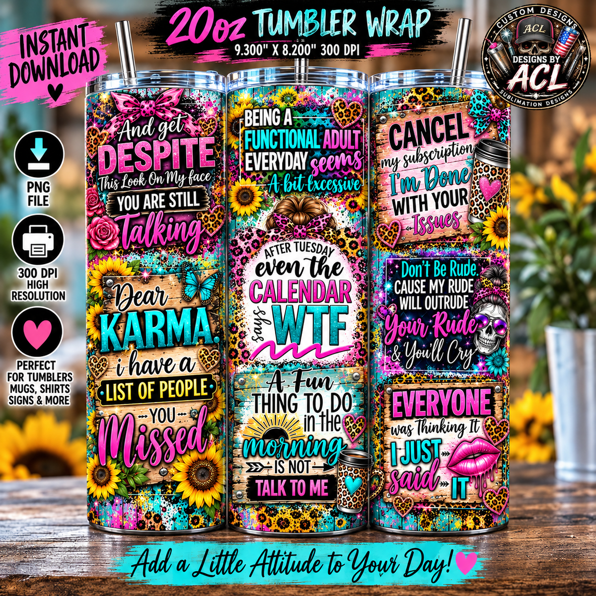 Funny Sarcastic Everyday Quotes 20oz Skinny Tumbler Wrap PNG