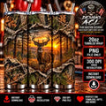 Deer Hunting 20oz Tumbler Wrap PNG, Whitetail Buck Sunset Forest, Rustic Camo Hunting Sublimation Design, Digital Download