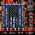 Back the Blue 20oz Tumbler Wrap PNG, Thin Blue Line American Flag, Police Support Sublimation Design, Distressed Patriotic Digital Download