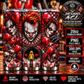 Creepy Clown 20oz Tumbler Wrap PNG, Scary Horror Clown Sublimation Design, Red Balloon Halloween Tumbler, Spooky Digital Download