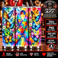 Autism Awareness 20oz Tumbler Wrap PNG, Colorful Puzzle Ribbon Butterflies, Rainbow Floral Sublimation Design, Digital Download