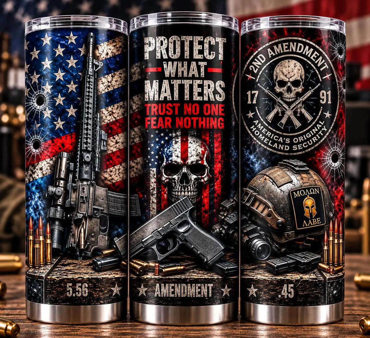 2nd Amendment Tumbler Wrap PNG | Patriotic Tactical Skull Design | 20oz Skinny Tumbler Sublimation | Instant Digital Download