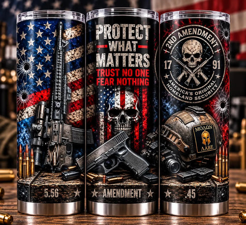 2nd Amendment Tumbler Wrap PNG | Patriotic Tactical Skull Design | 20oz Skinny Tumbler Sublimation | Instant Digital Download